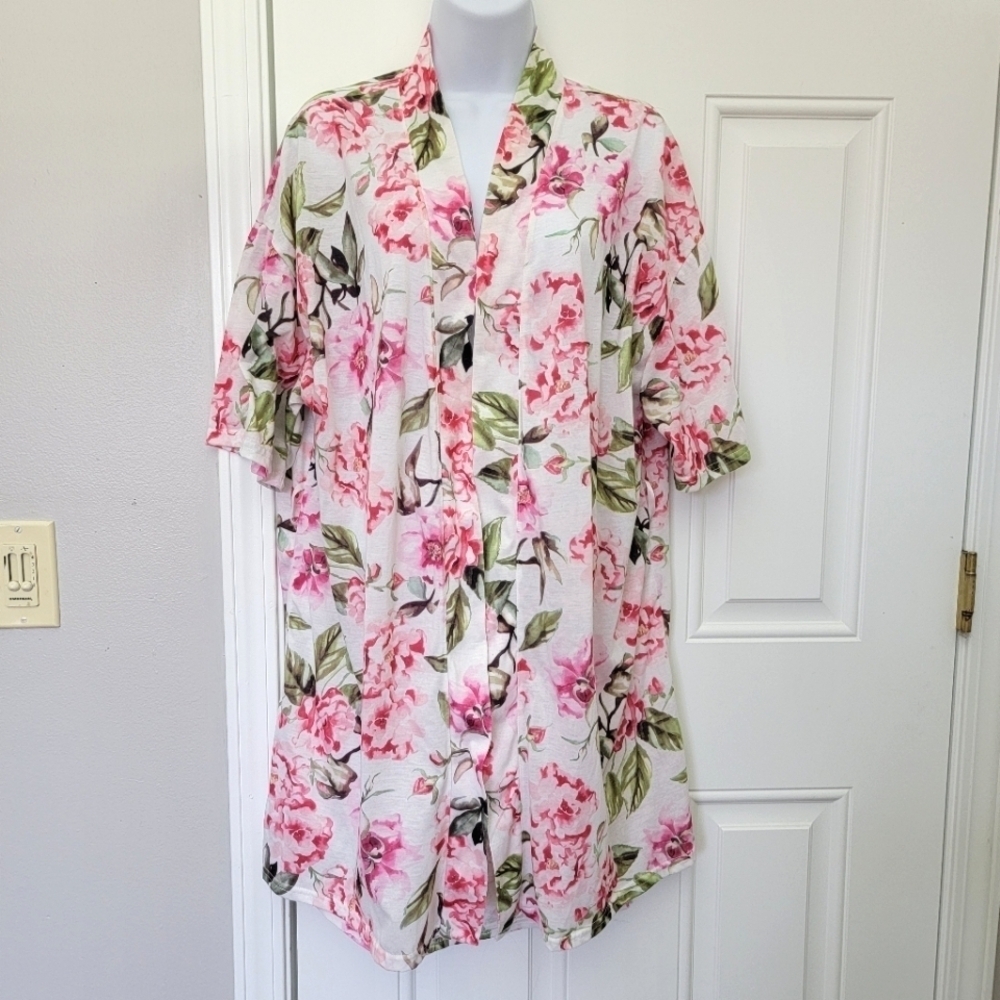 Show Me Your Mumu Brie White Pink Floral Kimono Robe OS No Belt